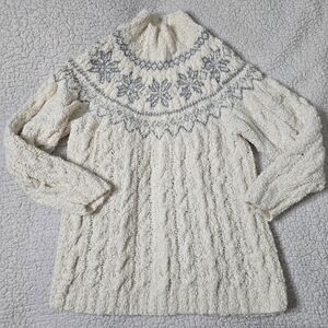 Jones New York Wool/Cotton Blend Hand Knit Fair Isle Funnel Neck Sweater